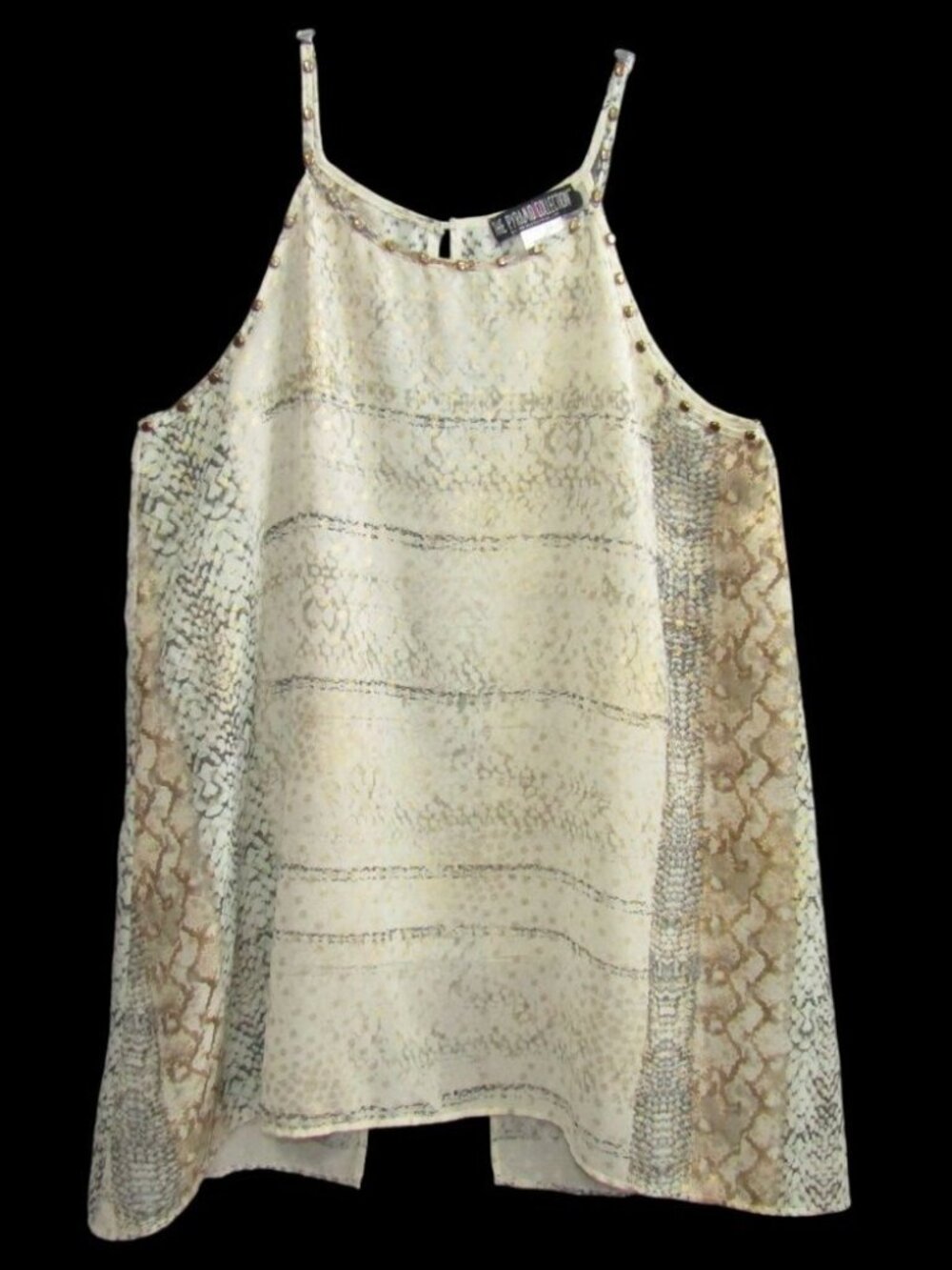 The Pyramid Collection Cream Snakekin Print Top Womens Size S Studded Metallic